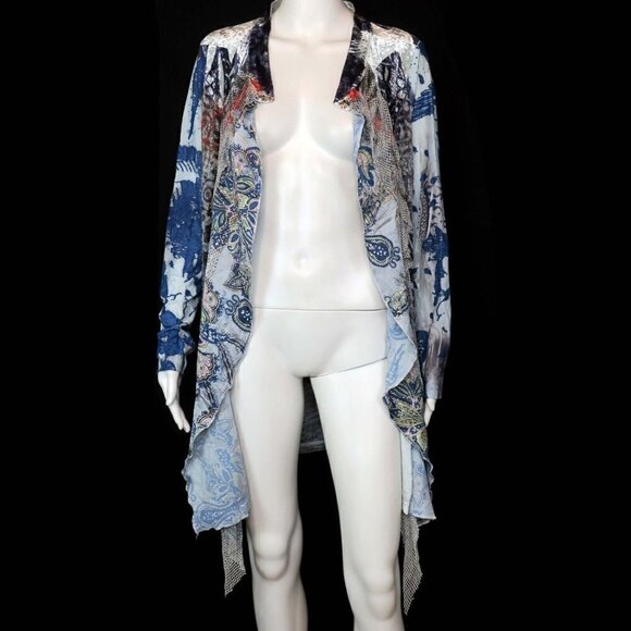 Adore Art to Wear Mixed Print Draped Open Cardigan Blouse Resort Women's Small - Picture 1 of 6